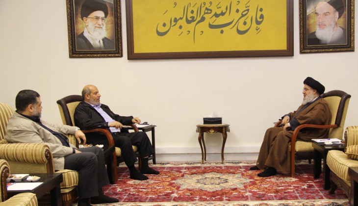 دیدار هیات بلندپایه جنبش حماس با دبیرکل حزب‌ الله لبنان